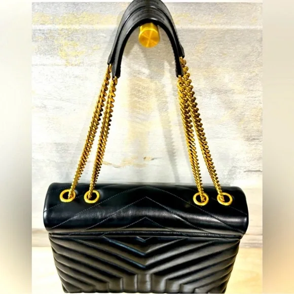 YSL Saint Lauren Loulou Medium Quilted Chevron Bag Black/Gold - Picture 5 of 17